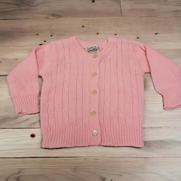 Confetti Knits Pink Baby Button Knit Sweater Girls Size 0-6 Months - Picture 1 of 6